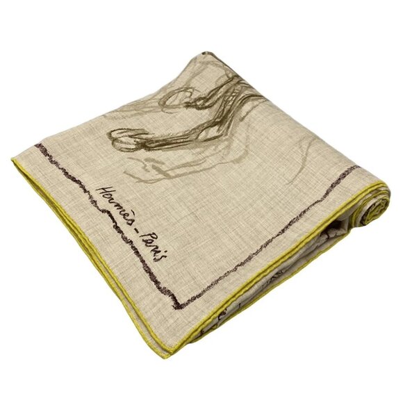 HERMES Carre Geant/Carres 140 Beige Yellow Cashmere Silk - Scarf - Picture 1 of 7
